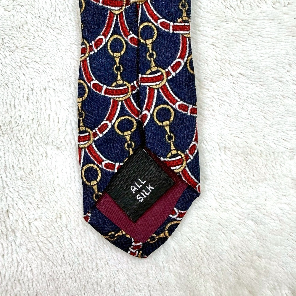 Tom James Silk Necktie Navy Red Gold Equestrian Horse Bit USA Designer Tie - Picture 9 of 12